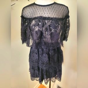 Forever 21 Black Tiered Eyelash Lace Dress Medium